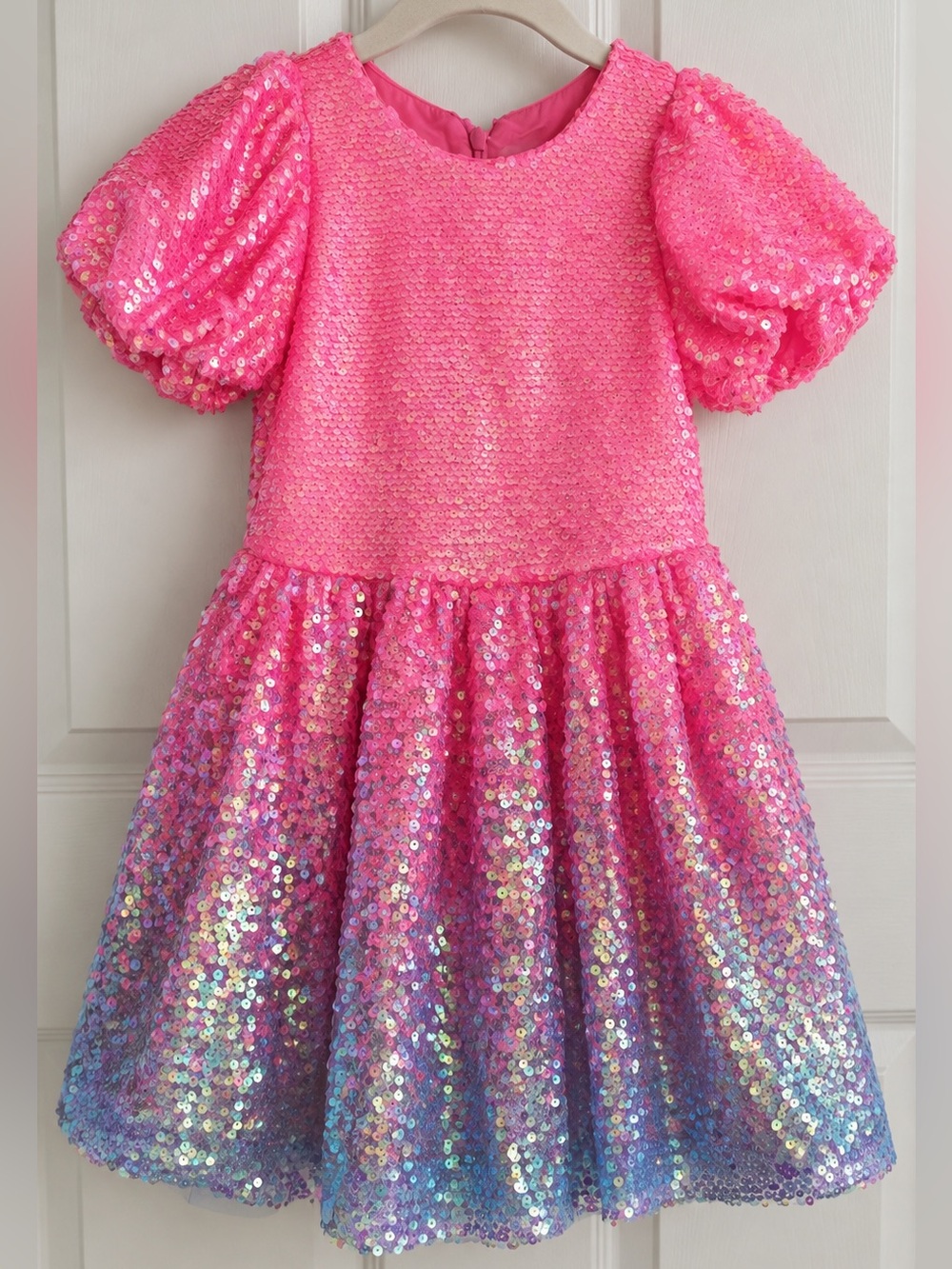 Lola + The Boys Hot Pink Sequin Puff Sleeve Dress